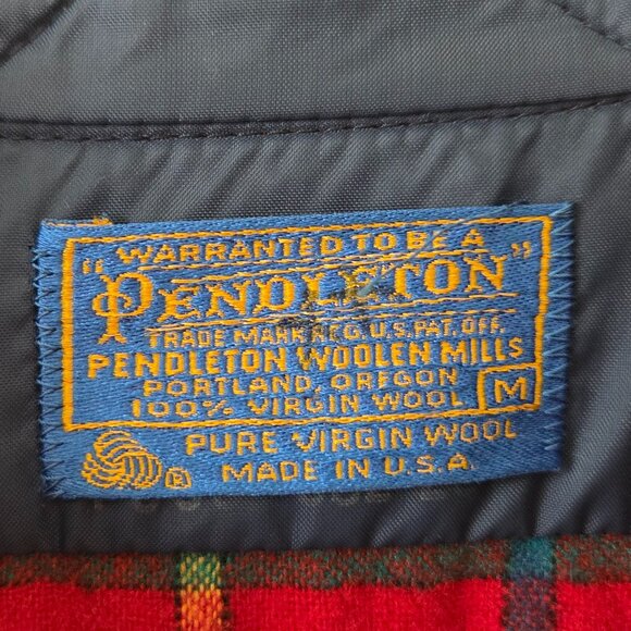 Pendleton VTG 100% Virgin Wool Button Up Shirt Size M Red Plaid Elbow Patches - Picture 6 of 8